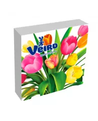 Салфетки бумажные Veiro 2-х слойн., 24*24см, белые, с рисунком "Букет тюльпанов", 25шт.