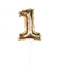 Воздушный шар,  самодув, 18см Поиск "Цифра 1", фольгированный, золотой