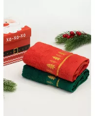 Набор полотенец Новый год красных/серых 50х70 см (2 штуки)