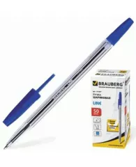 Ручка шариковая BRAUBERG "Line", СИНЯЯ, корпус прозрачный, узел 1 мм, линия письма 0,5 мм, 141097