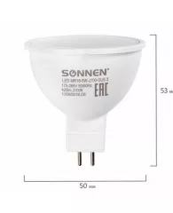 Лампа светодиодная SONNEN, 5 (40) Вт, цоколь GU5.3, теплый белый свет, LED MR16-5W-2700-GU5.3