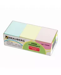 Бумага с клеевым краем 38х51мм Brauberg 12 блоков по 100л, 3 пастельных цвета