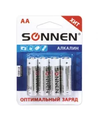 Батарейка Sonnen AA (LR6), комплект 4 шт., АЛКАЛИНОВЫЕ, в блистере, 1,5 В