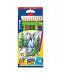 Карандаши цветные 24цв 12шт с двухцветным грифелем Berlingo "Водопад", 12шт., 24цв., картон.