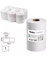 Полотенца бумажные рулонные 180 м, VEIRO (Система H1) BASIC, 1-слойные, цвет натуральный, КОМПЛЕКТ 6
