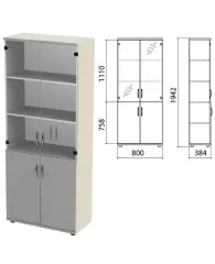 Шкаф закрытый со стеклом "Этюд", 800х384х1942 мм, цвет серый (КОМПЛЕКТ), шт