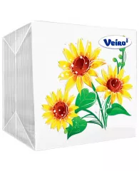 Салфетки бумажные Veiro 1 слойн., 24*24см, белые, с рисунком "Желтый цветок", 100шт.