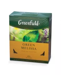 Чай GREENFIELD (Гринфилд) "Green Melissa", зеленый, с мятой, 100 пакетиков в конвертах по 1,5 г, 087