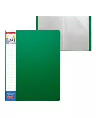 Папка с 10 прозрачными карманами ErichKrause® Classic Plus c карманом на корешке зеленая