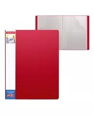 Папка с 20 прозрачными карманами ErichKrause® Classic Plus c карманом на корешке красная