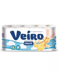 Бумага туалетная Veiro "Classic" 2-слойная, 8шт., тиснение, белая