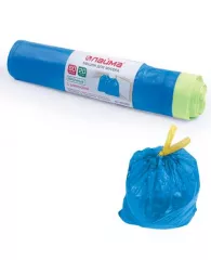 Мешки для мусора с завязками 60 л, синие, в рулоне 20 шт., прочные, ПНД 12 мкм, 55х62 см, LAIMA, 601