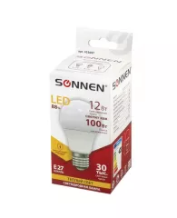 Лампа светодиодная SONNEN, 12 (100) Вт, цоколь Е27, груша, теплый белый свет, 30000 ч, LED A60-12W-2