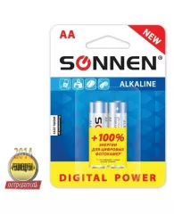 Батарейки КОМПЛЕКТ 2 шт., SONNEN Super Alkaline, АА(LR6,15А), алкалиновые, пальчиковые, в блистере,