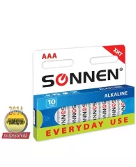 Батарейки КОМПЛЕКТ 10 шт, SONNEN Alkaline, AAA (LR03, 24А), алкалиновые, мизинчиковые, в коробке