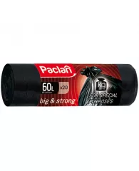 Мешки для мусора 60л Paclan "Big@Strong" ПВД, 86*80см, 20шт., черные, в рулоне