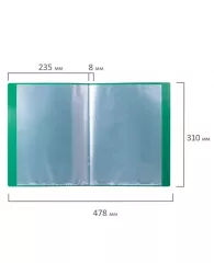 Папка с 10 прозрачными карманами Brauberg Стандарт зеленая, 0,5 мм