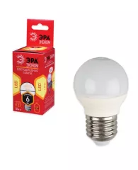 Лампа светодиодная ЭРА, 6 (40) Вт, цоколь E27, шар, тепл. бел. 25000ч, LED smdР45-6w-827-E27ECO