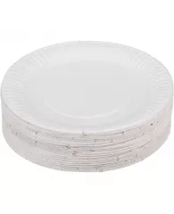 Тарелка одноразовая бумажная, белая, КОМУС, d-200мм 100шт/уп (12104)