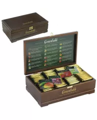 Чай GREENFIELD (Гринфилд), набор 96 пакетиков (8 вкусов по 12 пакетиков) в деревянной шкатулке, 177,