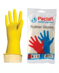 Перчатки хозяйственные латексные, х/б напыление, размер S (малый), желтые, PACLAN Professional