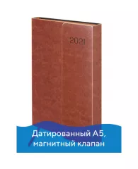 Ежедневник датированный 2021 А5 (148х218 мм) GALANT "Magnetic", кожзам, клапан, коричневый, 111521