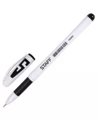 Ручка гелевая с грипом STAFF "Manager", ЧЕРНАЯ, корпус белый, игольчатый узел 0,5 мм, линия письма 0