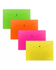 Папка-конверт на кнопке ErichKrause® Glossy Neon, А5 полупрозрачная ассорти