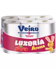 Бумага туалетная Veiro "Luxoria Aroma. Малиновая свежесть" 3-слойная, 12шт., цветное тиснение, белая