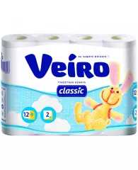 Бумага туалетная Veiro "Classic" 2-слойная, 12шт., тиснение, белая