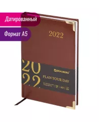 Ежедневник датированный 2022 А5 138x213 мм BRAUBERG "Senator", под кожу, коричневый, 112781, шт