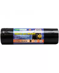 Мешки для мусора 120л Mirpack "Extra black" ПВД, 70*110см, 50мкм, 10шт., черные, в рулоне