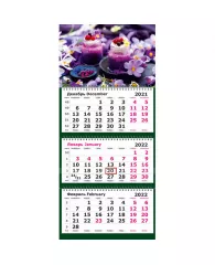 Календарь настен, 2022, 305х675,Цветы, 3спир,80г/м2,KB