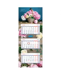 Календарь квартальный 3 бл. на склейке  OfficeSpace Люкс прямой "Нежные цветы", 2022г.