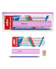 Набор в zip-пакете ErichKrause® Pastel розовый (4 ручки, карандаш, линейка, ластик, текстмаркер)
