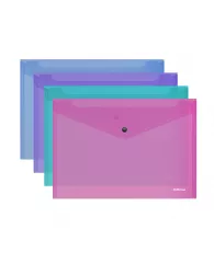 Папка-конверт на кнопке ErichKrause® Glossy Vivid А4 полупрозрачная, ассорти