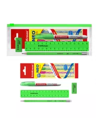 Набор в zip-пакете ErichKrause® Neon Solid зеленый (4 ручки, карандаш, линейка, ластик, текстмаркер)