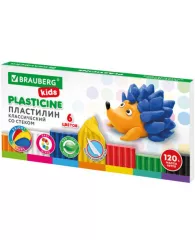 Пластилин классический BRAUBERG "KIDS", 6 цветов, 120 г, стек, ВЫСШЕЕ КАЧЕСТВО, 106435