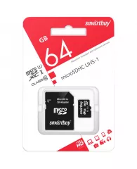 Карта памяти SmartBuy MicroSDXC 64GB UHS-1, Class 10, скорость чтения 10Мб/сек (с адаптером SD)