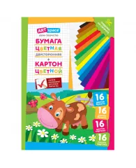 Набор А4 цв. немел. картона, 16л., 16цв. и цв. двустор. газет. бумаги, 16л.,16цв