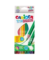 Карандаши цветные пластиковые стираемые Carioca "Tita Erasable", 12цв., заточен., картон, европодвес