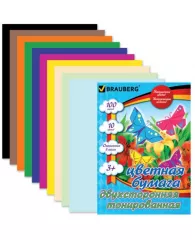 Цветная бумага А4 ТОНИРОВАННАЯ В МАССЕ, 100 листов 10 цветов, склейка, 80 г/м2, BRAUBERG, 210х297 мм
