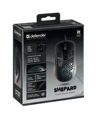 Мышь проводная игровая DEFENDER Shepard GM-620L, USB, 6 кнопок+1 колесо-кнопка, оптическая, чёрная,