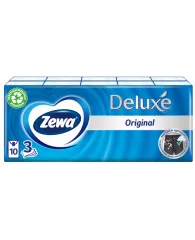 Платки бумажные носовые Zewa "Deluxe" 3-х слойные, 19*21см, белые, 10 пачек по 10шт.