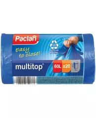 Мешки для мусора  60л Paclan "Multitop" ПВД, 60*72см, 14мкм, 20шт., синие, в рулоне