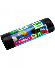 Мешки для мусора  120л Mirpack "Standart" ПСД, 70*110см, 18мкм, 10шт., черные, в рулоне