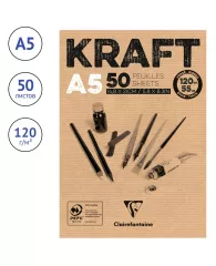 Блокнот для эскизов и зарисовок 50л. А5 на склейке Clairefontaine "Kraft", 120г/м2, верже, крафт