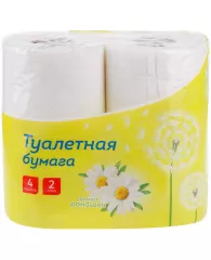 Бумага туалетная OfficeClean 2-слойная, 4шт., тиснение, белая, ромашка