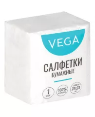 Салфетки бумажные Vega 1 слойн., 23*23см, белые, 80шт