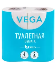 Бумага туалетная Vega  2-слойная, 4шт., эко, 15м, тиснение, белая